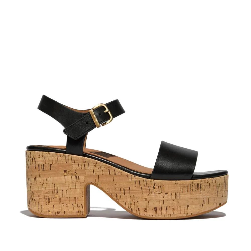 FitFlop Platforms LeatherCork Heeled Ankle - Strap Sandals Black - Shopping4Africa