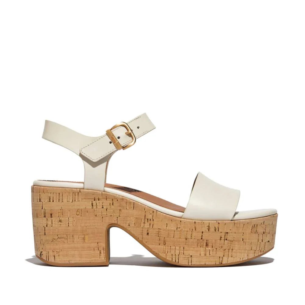 FitFlop Platforms Leather/Cork Heeled Ankle-Strap Sandals Paris Beige