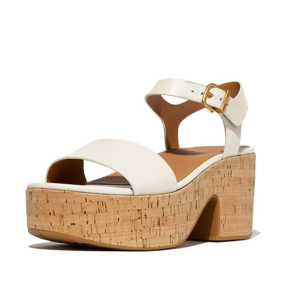 FitFlop Platforms Leather/Cork Heeled Ankle - Strap Sandals Paris Beige - Shopping4Africa