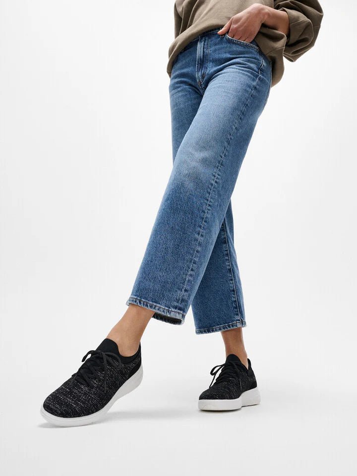 FitFlop SUPER - Q Knit Slip - On Laced Trainers Sneaker Black/ Silver - Shopping4Africa