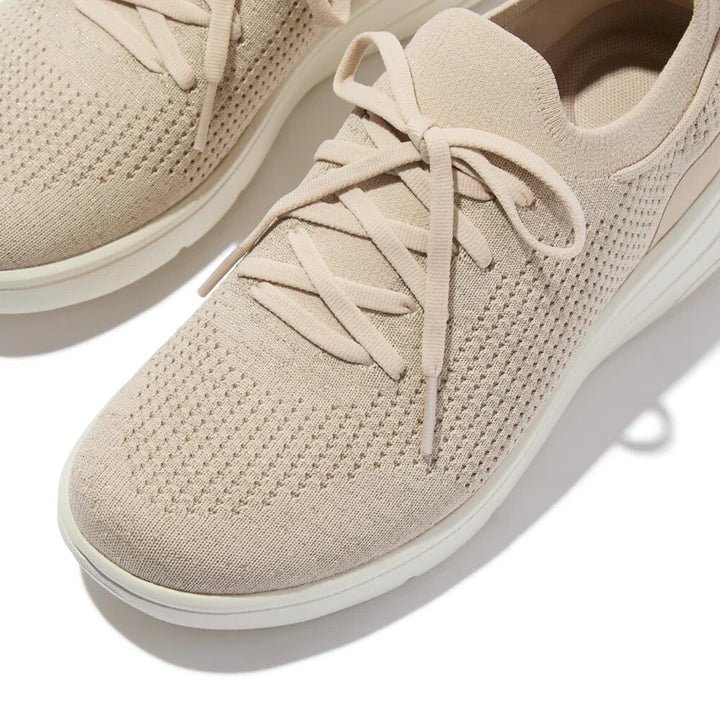 FitFlop SUPER - Q Knit Slip - On Laced Trainers Sneakers Stone Beige/ Platino - Shopping4Africa