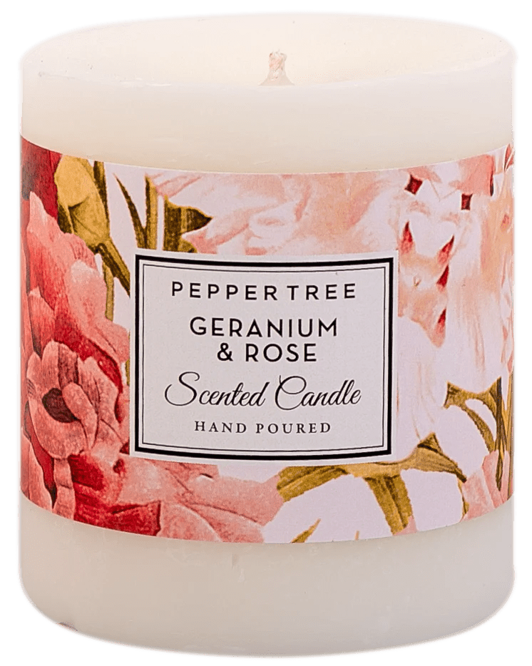 Geranium & Rose Scented Pillar Candle Small - Shopping4Africa