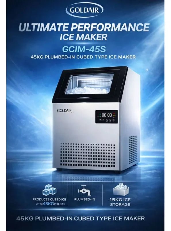 Goldair GCIM-45S Commercial Ice Maker 45kg/24hr – Stainless Steel, 15kg Ice Storage, LED Display-GCIM-45S - Shopping4Africa