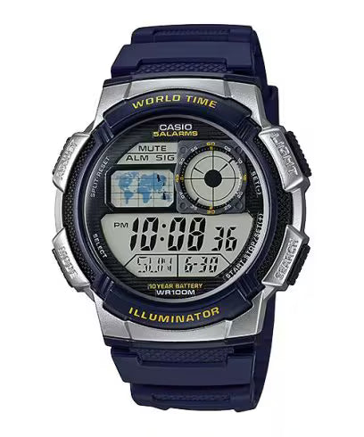 Casio Digital World Time Silver Watch AE-1000W-2AVDF