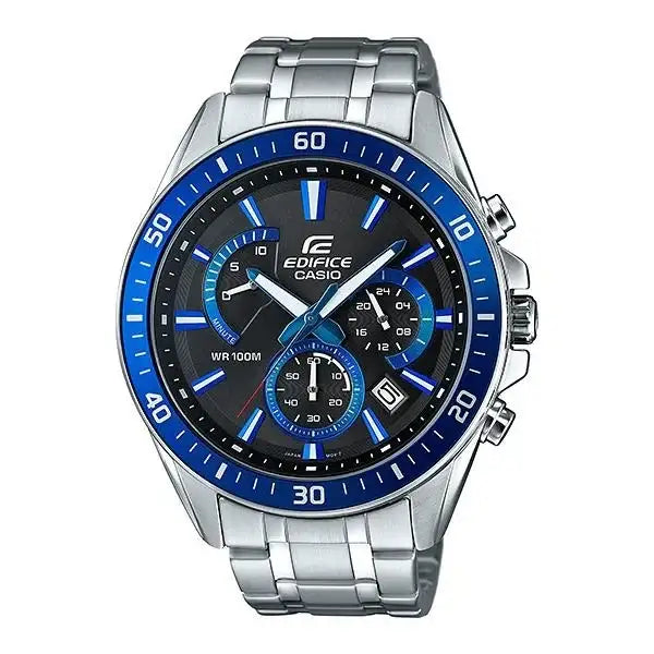 Casio Edifice Quartz Chronograph Blue Bezel Black Dial Stainless Steel Watch-EFR-552D-1A2VUDF