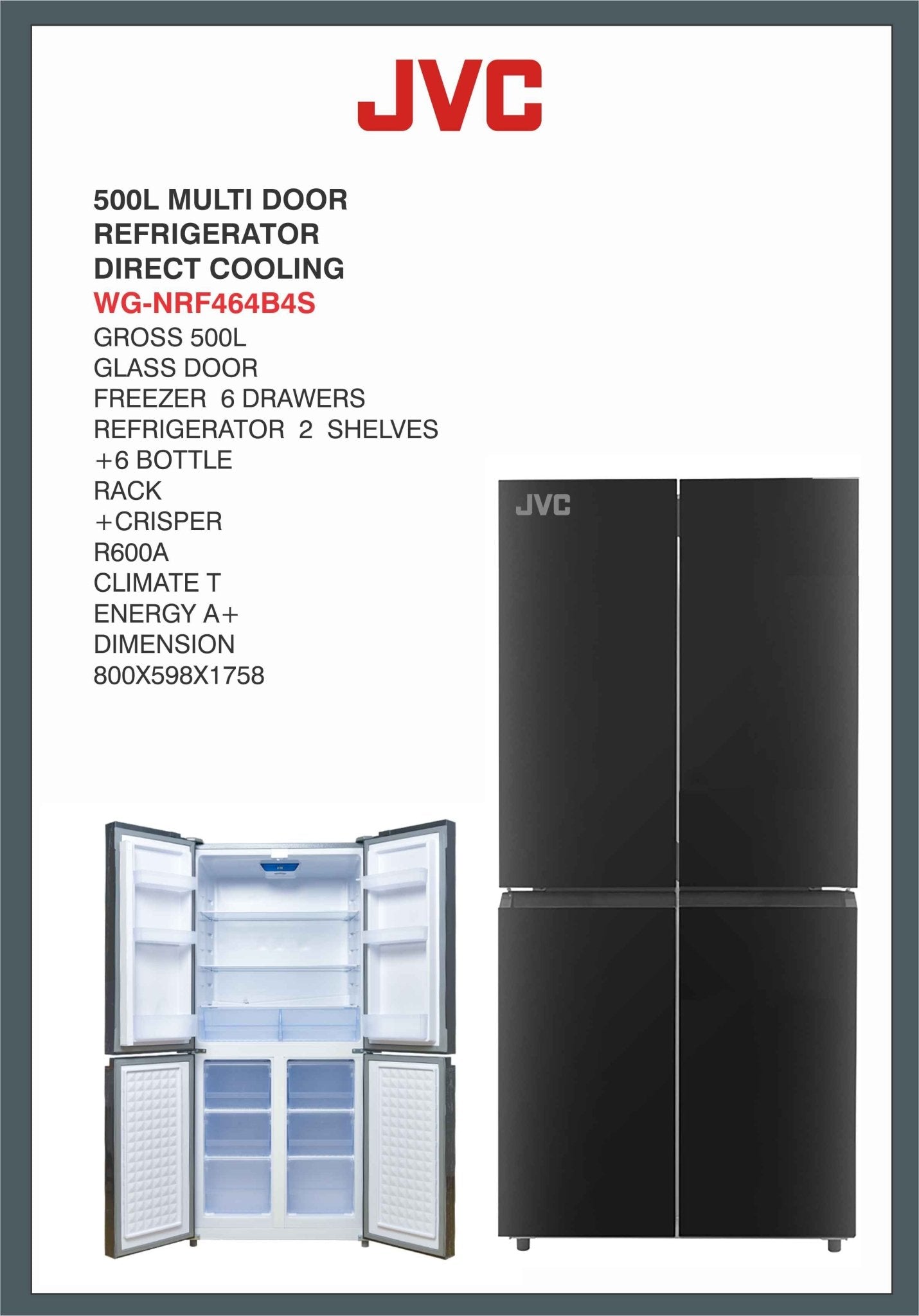 JVC 500 Litres Multi Door Refrigerator Direct Cooling WG - NRF464B4S - Shopping4Africa