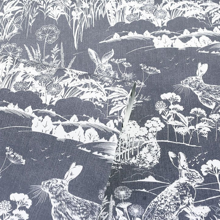 Meadow Hare Navy Wallpaper - Shopping4Africa
