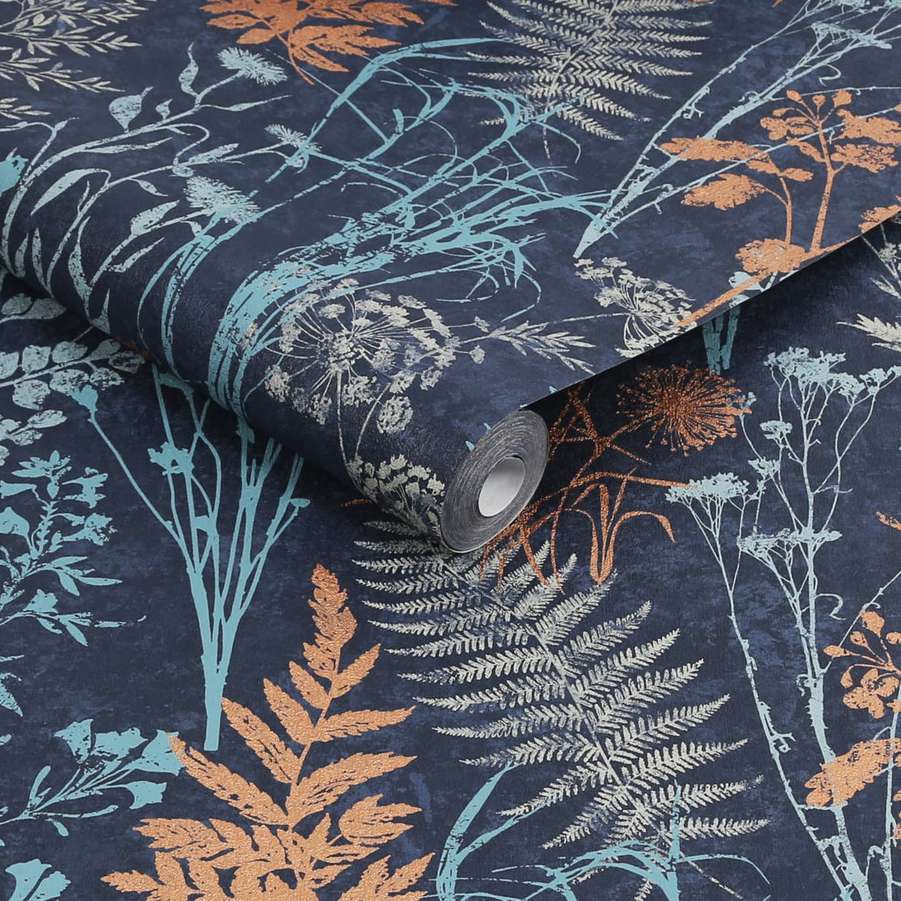 Organics Navy Copper Wallpaper - Shopping4Africa