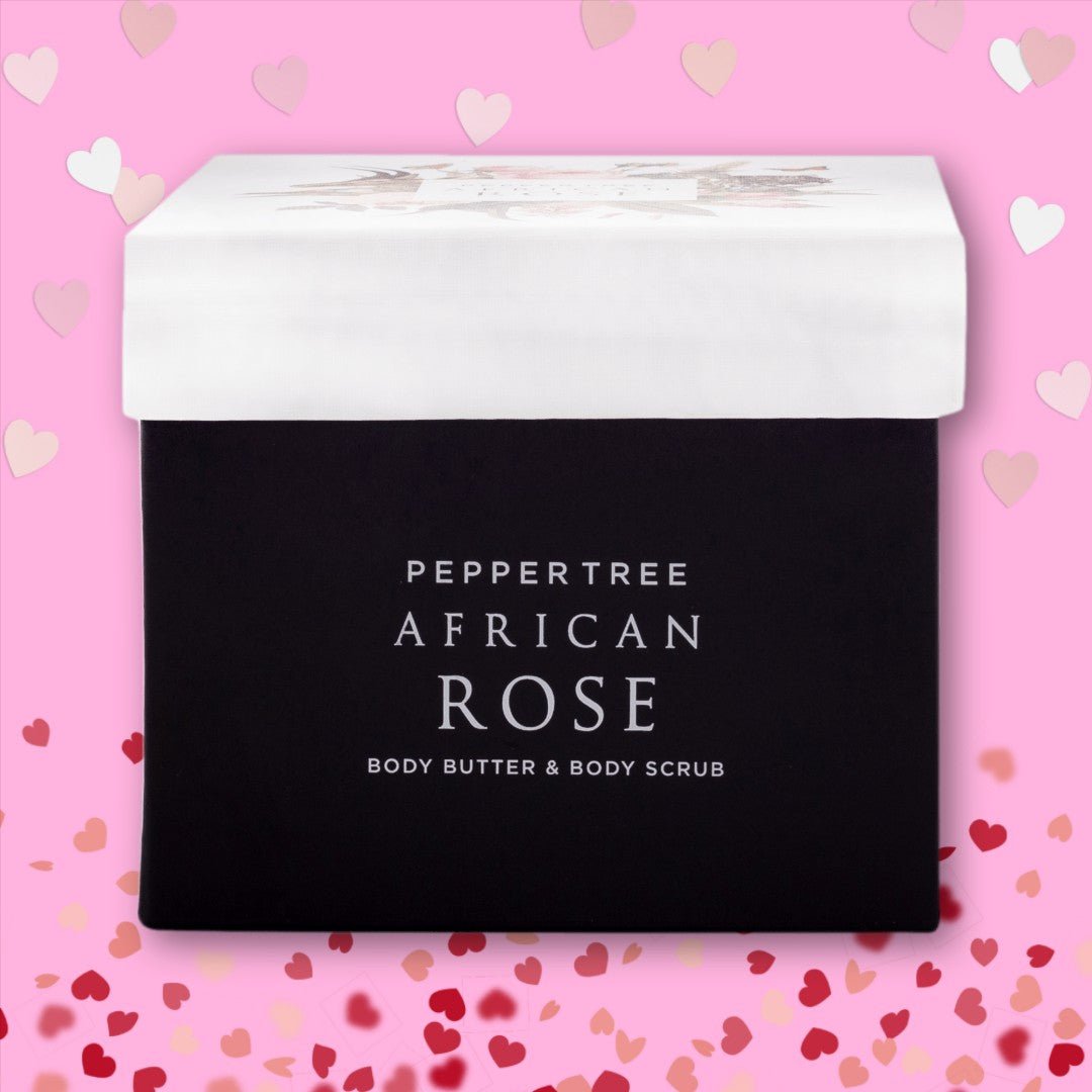 Pepper Tree African Rose Body Butter & Scrub Gift Box 250 ml x 2 Luxurious Skin Moisturiser & Exfoliator Naturally Nourishing Ingredients - Shopping4Africa