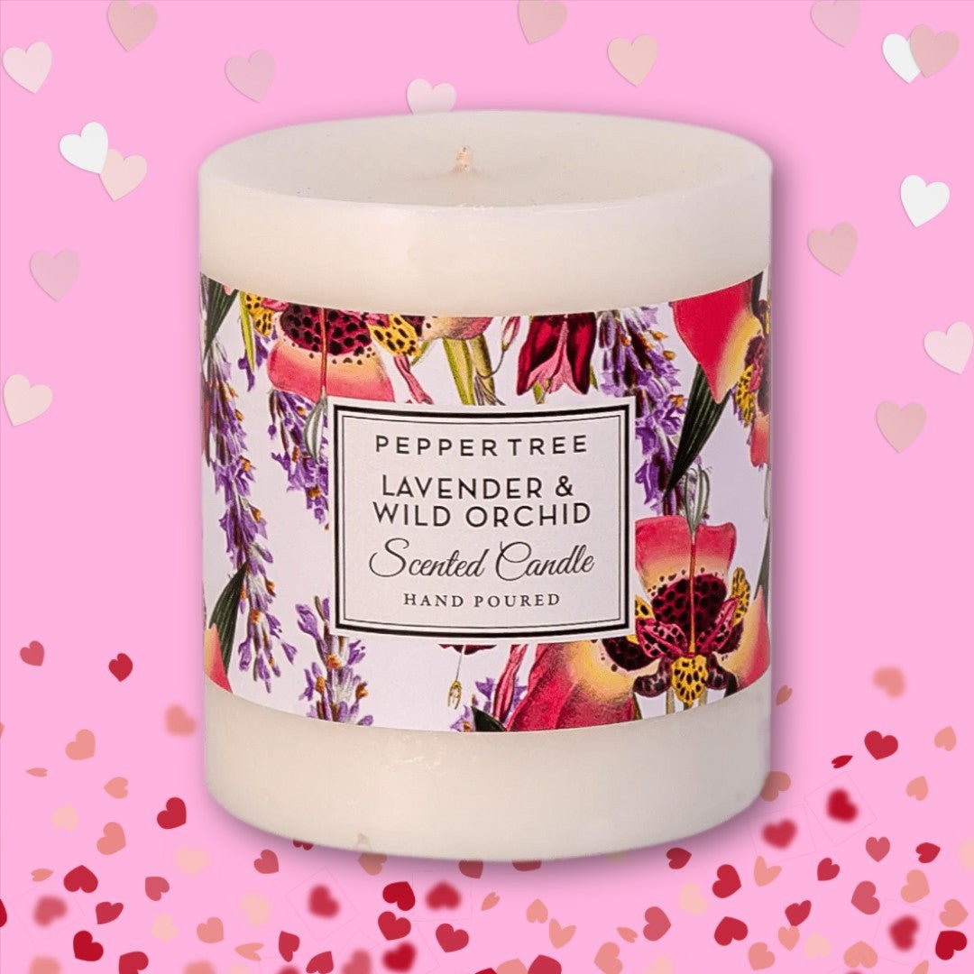 Pepper Tree Lavender & Wild Orchid Scented Pillar Candle Small Compact, Long - Lasting, Floral Aroma - Shopping4Africa