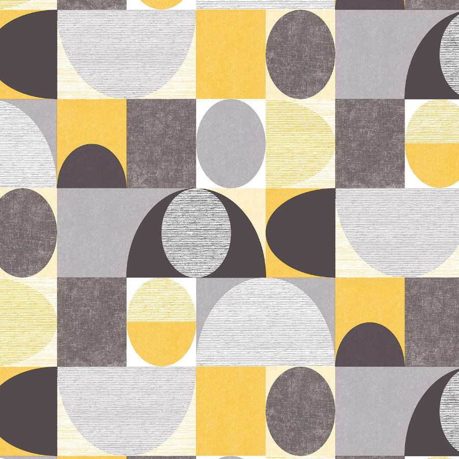 Retro Geo Dome Charcoal/Yellow Wallpaper - Shopping4Africa