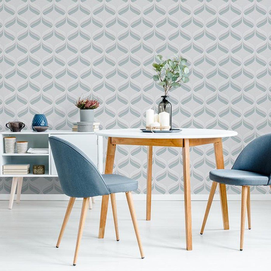 Retro Ogee Wallpaper - Teal & grey - Shopping4Africa