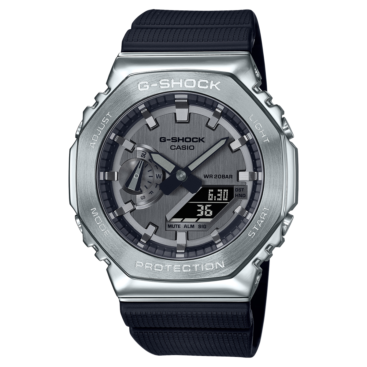 Casio G-SHOCK Anadigi Silver Bezel Watch GM-2100-1ADR
