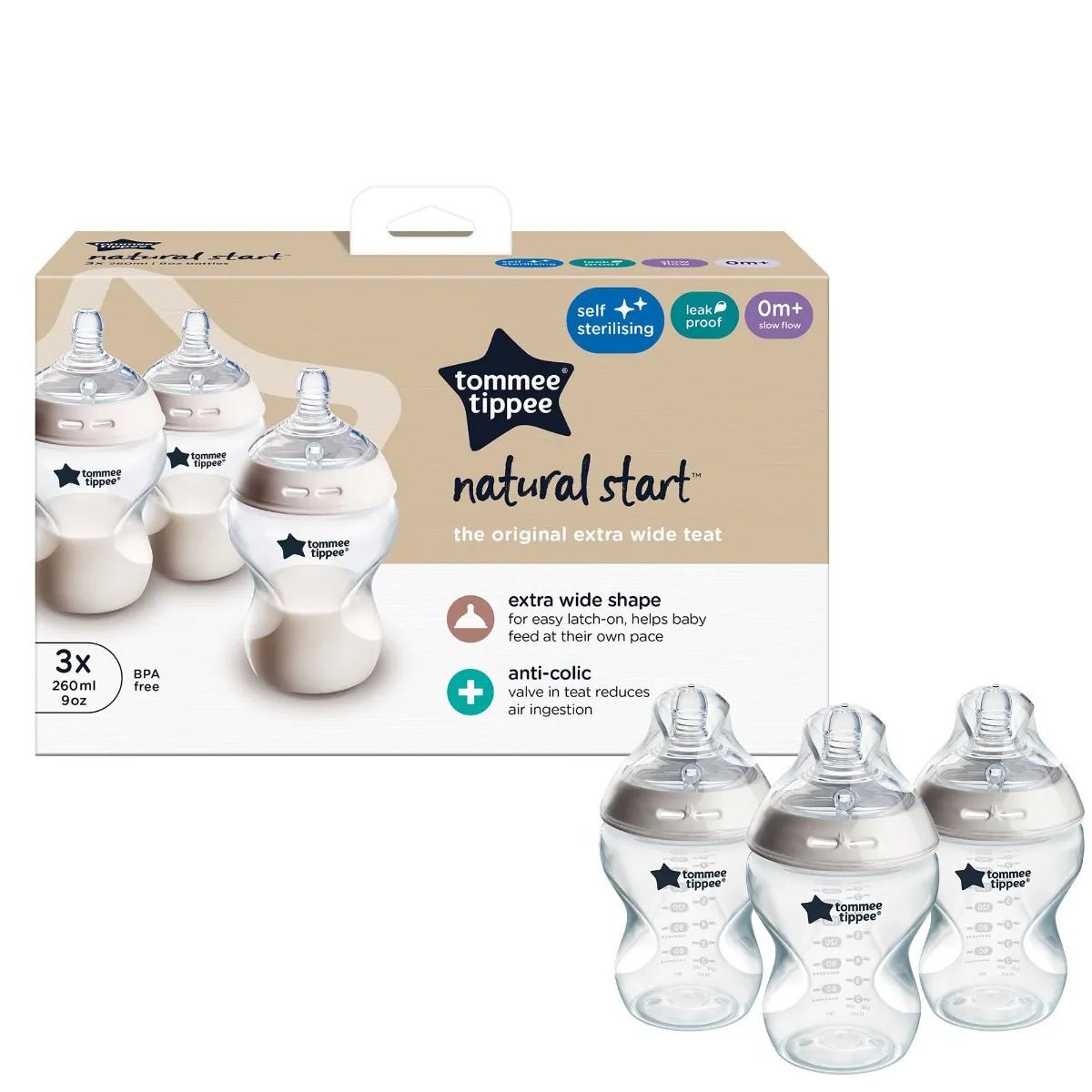 Tommee Tippee Closer To Nature 260ml Self Sterilizing Clear Bottle 0M+ - Shopping4Africa