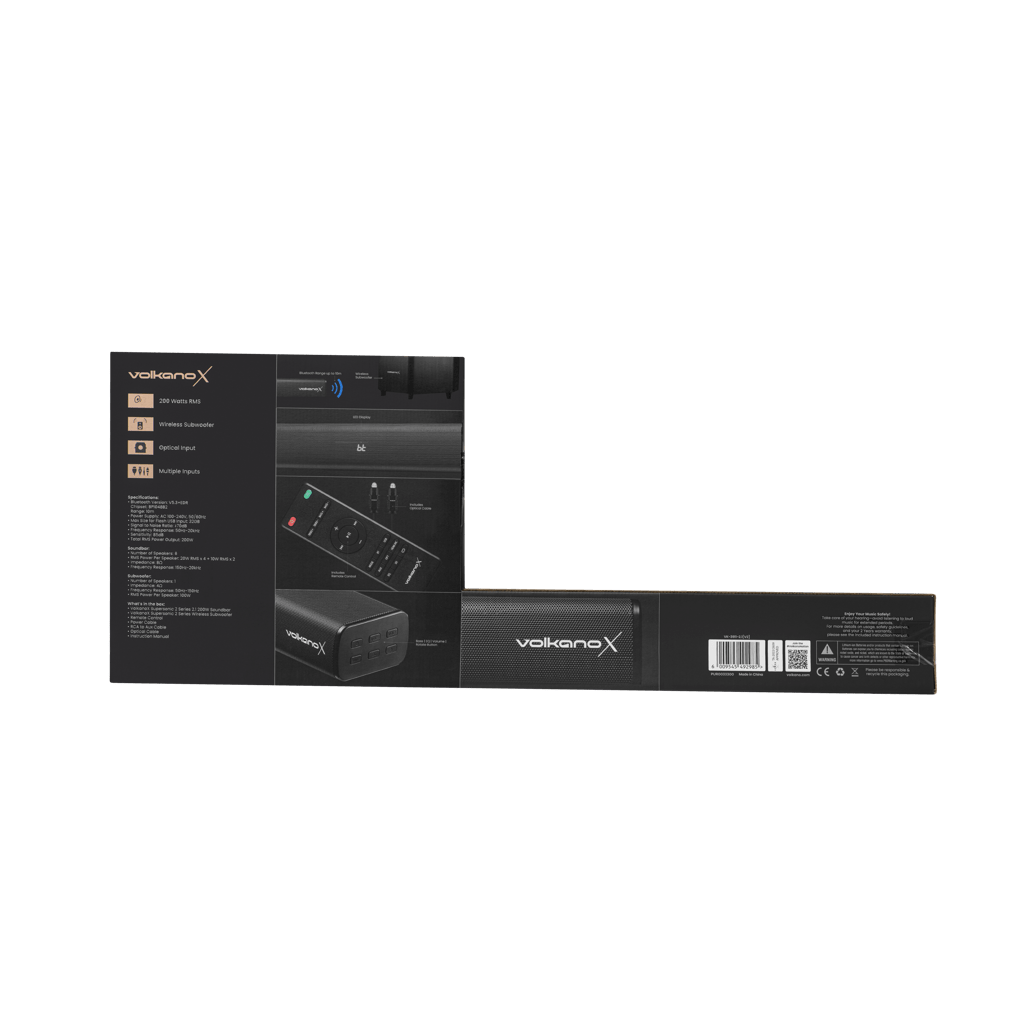 VolkanoX Supersonic 2 Series 2.1 200 W Soundbar System with Wireless Subwoofer - Black - Shopping4Africa