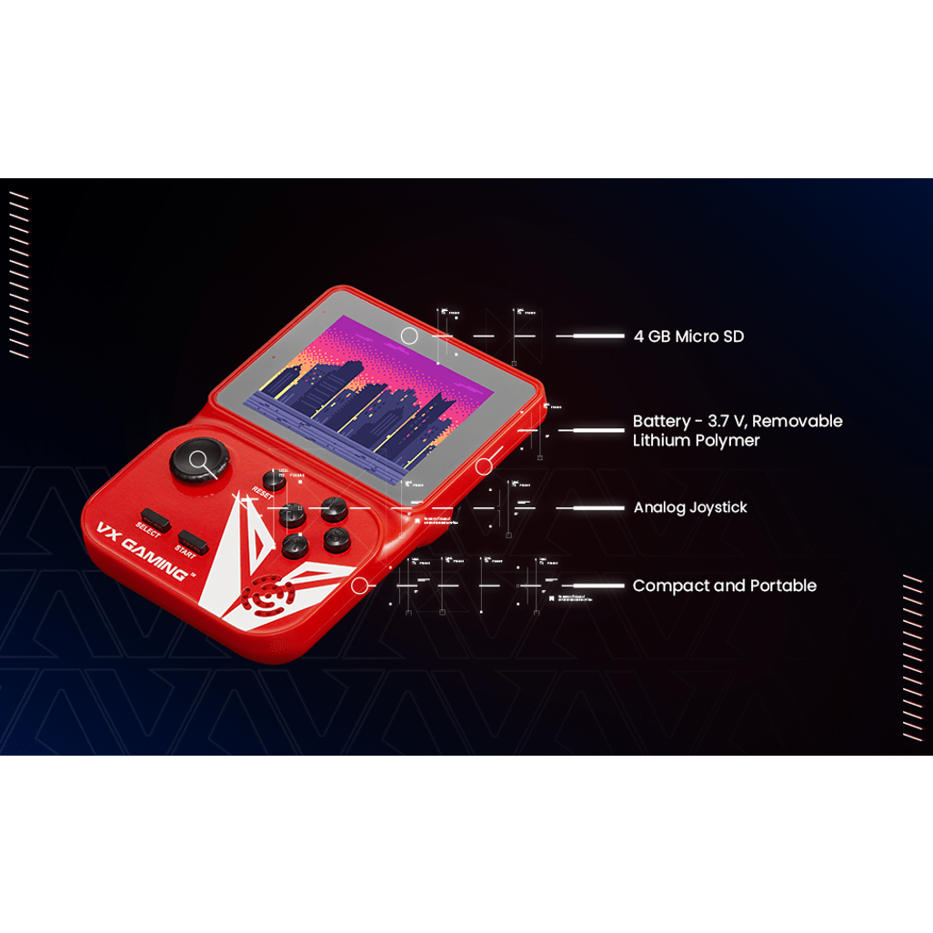 VX Gaming Nostalgia Series Handheld Retro Game Station with 4GB Micro SD - Red - Shopping4Africa