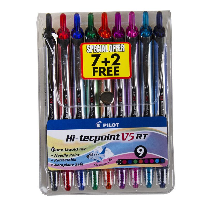 Coloured Pens - Hi-Tecpoint V5 RT (9pc) - Pilot - Shopping4Africa