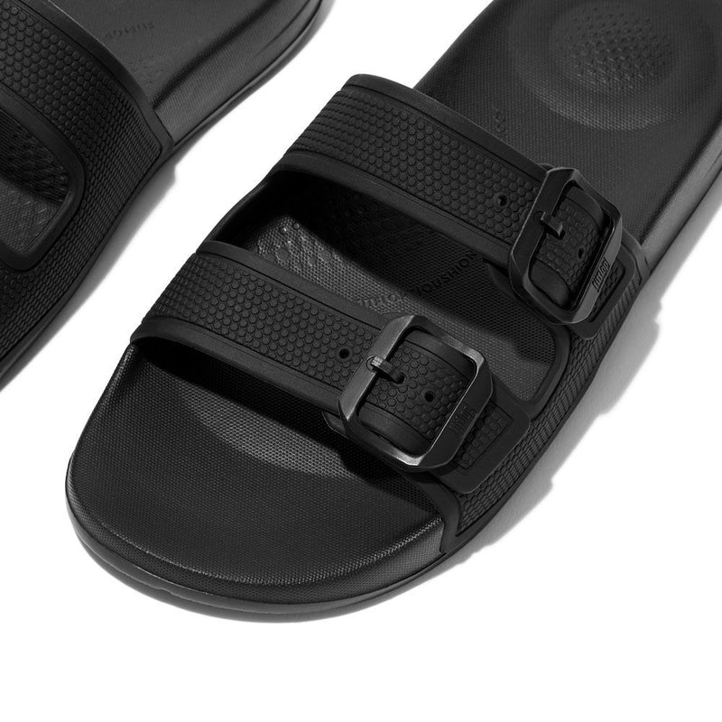 FitFlop iQushion Buckle Slides All Black - Shopping4Africa