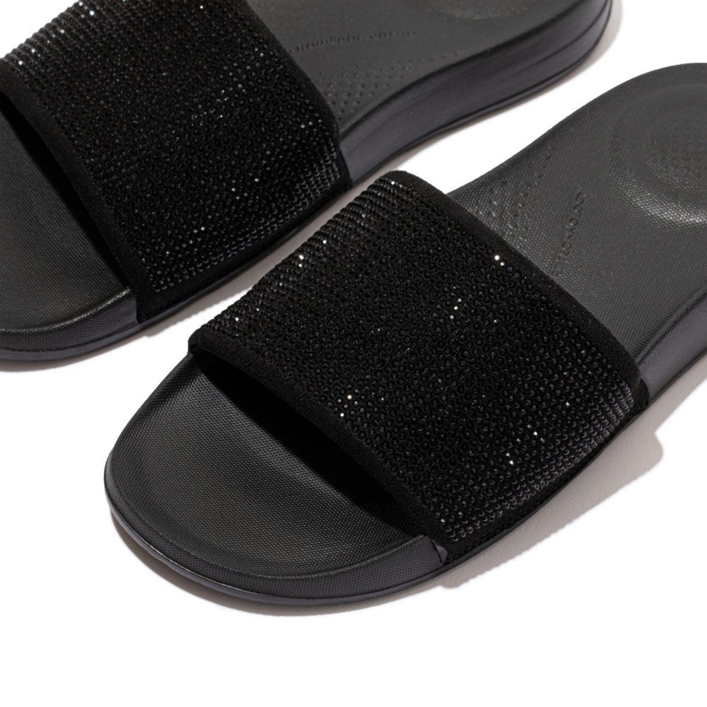 FitFlop iQushion Embellished Slides All Black - Shopping4Africa