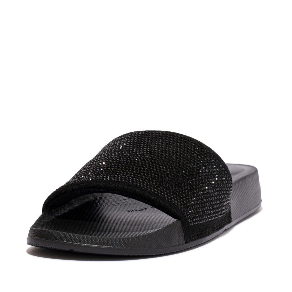 FitFlop iQushion Embellished Slides All Black - Shopping4Africa