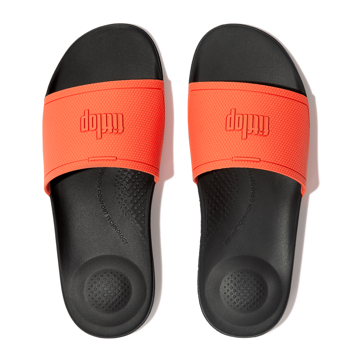 FitFlop iQushion Mens Slides Black/Neon Orange - Shopping4Africa