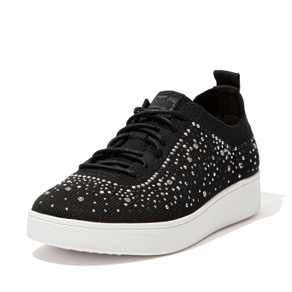 FitFlop Rally Crystal Knit Sneakers Black - Shopping4Africa