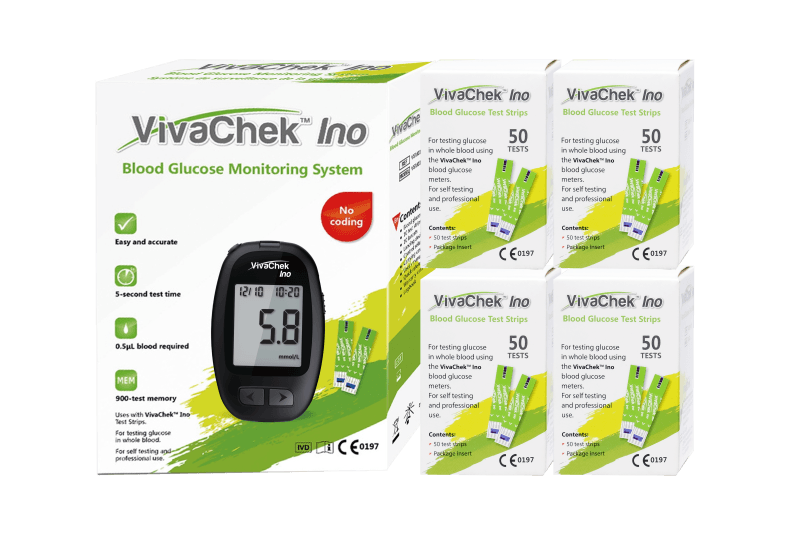 Glucose 5 second test Meter Kit VIVACHEK INO + 4 Boxes (200) Test Strips - Shopping4Africa